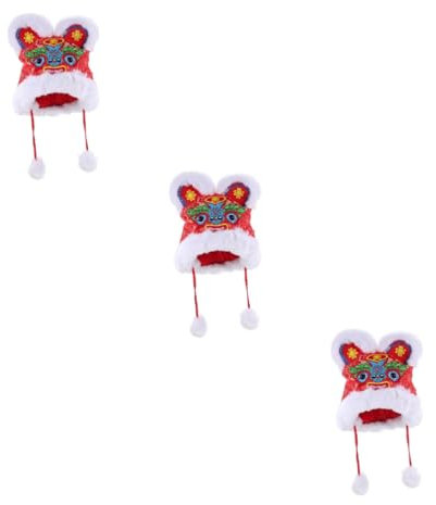 Abaodam 3 Pièces Chapeau de Tigre Chapeau Enfant Style Chinois drôle de Nouvel an pour Enfants Bonnet Chaud Casquette Festival Chinois de fête Brocart Rouge