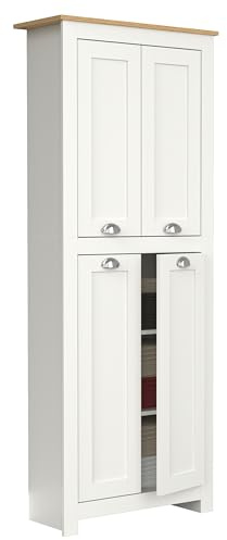 VCM Holz Flurschrank | 5 Fächer | Badezimmerschrank | Maße: H. 184 x B. 72 x T. 32 cm | 4 Drehtüren | Elegante Muschelgriffe - Balusa