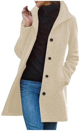 Dyhxuan Wolljacke Damen Warme Lang Herbst Mantel - Locker Trenchcoat Longline Herbstjacke Mit Taschen Wollmantel Outdoorjacke Wool Coat Einreihig Windjacke Urlaub Winterjacke Reisen Damenjacke