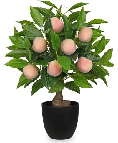 Hollyone 40CM Artificial Peach Plant in Pot, Fake Potted Plant Decorative Faux Plants, Small Faux Peach Tree for Bedroom, Living Room, Bathroom, Desk, Table, Kitchen, Home Decor