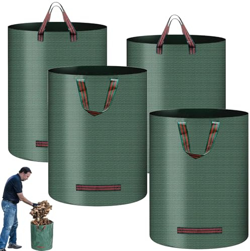 4 Stück 272 Liter Groß Gartenabfallsack, Robust Stabil Selbststehend Laubsack, Faltbar Gartensack mit Griffe für Laub,Gras,Hecke,Gartenabfälle, Wiederverwendbar Laubsäcke, Gartensäcke, Grünschnittsack