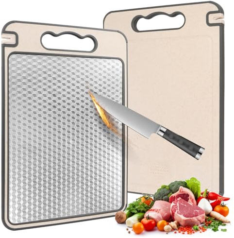 Tabla de cortar de acero inoxidable, tabla de cortar de doble cara con patrón de rombos, tabla de cortar de acero inoxidable con piedra de afilar, tablas de cortar de cocina con asa de transporte