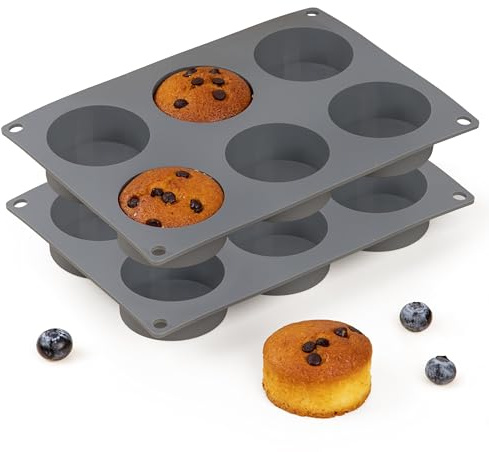 CUISITOOL Muffin Trays, 6 Cavity Pudding Tray, Silicone Cupcake Moulds for Baking, Silicone Muffin Cases, Non Stick Muffin Tin, Cookies, 2Pack