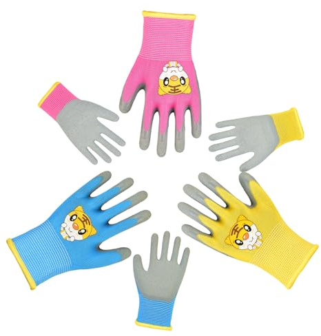 Ninnyi 3 Pairs Childrens Gardening Gloves for Age 2-5, Durable Comfortable Multipurpose Gloves for Toddler Kids