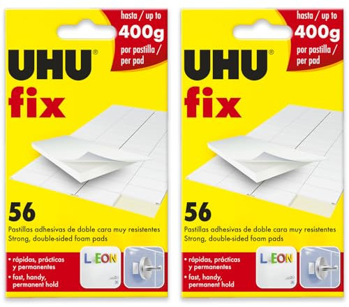 UHU Fix - Double Sided Sticky Glue Foam Pads - Strong Wall Adhesive Strips - 2 x Packs of 56 - Total 112