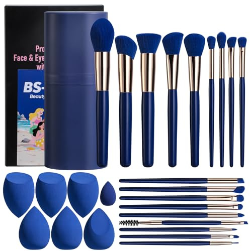 BS-MALL 18 Pcs Makeup Brushes Set With 7 Makeup Blending Sponge - Perfect For Travel & Daily Use - Includes Foundation Brush & Beauty Tools For Flawless Application