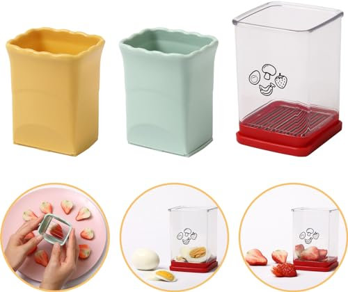 3 Pack Cup Slicers, Fruit Vegetable Speed Slicer with Push Plate, Cup Egg, Banana Strawberry Cutter Quickly Making Fruit Vegetable Salad, Soft Fruits Slicer Cup Cutting
