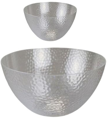eMKay® Pack of 2 Reusable Plastic Salad Bowls (Large 4.5L Bowl & Small 1L Bowl) Clear Hard Plastic Serving Bowls with Dimple Effect – BPA-Free Mixing & Snack Bowls for Parties BBQs Indoor Outdoor use