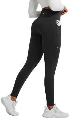 baleaf Women's Thermal Leggings Fleece Lined Winter Running Trousers High Waisted Warm Pants with Cross Pockets Tights for Hiking Black M