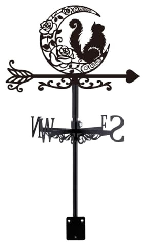 SUPERDANT Girouette de Jardin Exterieur Creuse en Forme de Rose de Chat Indicateur de Direction du Vent en Métal Instrument de Mesure Installation sur Toit Girouette pour Jardin Extérieur et Ferme