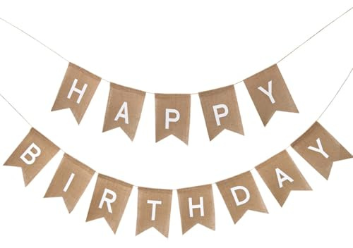 Happy Birthday Girlande, Geburtstag Banner Wimpelkette Jute Happy Birthday Vintage Leinen für Geburtstag Party Dekoration
