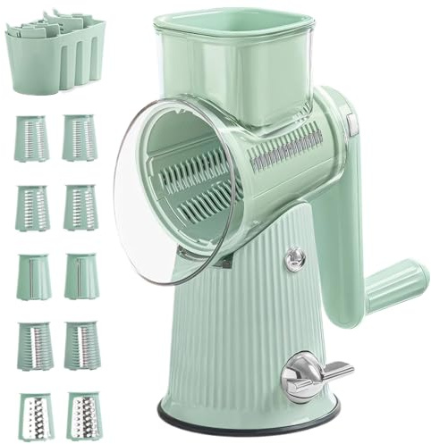 Rallador De Queso Rotativo 5 En 1, Cortador De Verduras, Rallador Giratorio Manual Con Manivela, Verduras Verdes Con 10 Cuchillas Intercambiables, Cortador Lavable