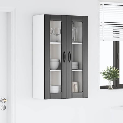 Zeehear Köksväggskåp, svart, 60 x 31 x 100 cm, trämaterial, hållbart förvaringsskåp med 2 dörrar, modern design för köksförvaring