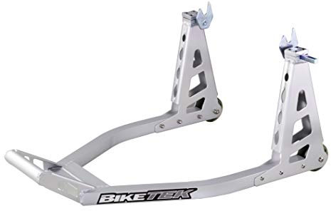 BIKETEK Heavy Duty Motorcycle Rear Paddock Stand Lightweight Aluminium Pro Box Stand Sliver With Bobbin Hooks