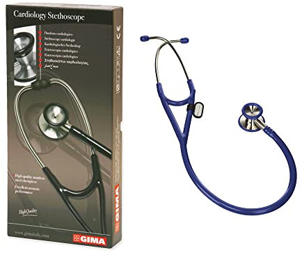 Gima - Estetoscopio clásico de cardiología con cabezal de acero inoxidable, campana en forma de cono para bajas frecuencias, membrana de alta sensibilidad para amplificar sonidos, Lira Blu, 32550