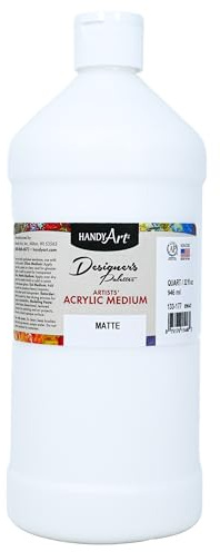 Handy Art Acrylic Matte Medium, 32 oz, Transparent Matte Clear Coat Finish, Enhances Flow, Viscosity for Glazing, Pouring, Acrylic Painting & Blending, Certified Safe & AP Non-Toxic, Made in USA