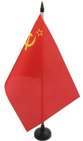 USSR Bordsflagga 5 tum x 8 tum – röd kommunist skrivbordsflagga 21 x 14 cm – svart plastpinne och bas – AZ FLAG