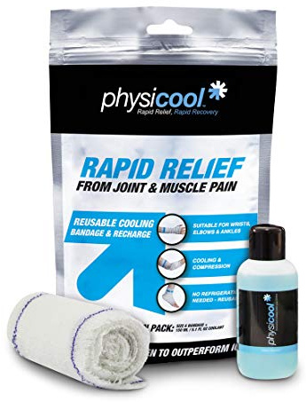 Physicool Compression Bandage Small (10cm x 2m) & Recharge Coolant Bottle 150ml, Reusable Elbow Ankle Foot Wrist Sport Injury Ice Cold Pain Relief Cooling Wrap