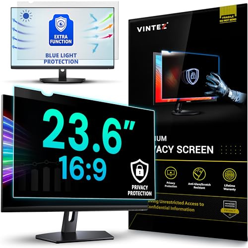 VINTEZ 23.6 Inch 16:9 Privacy Screen for Computer Monitor and Laptop - Anti Glare Protector Film Blue Light Filter Eye Protection - Computer Screen Privacy Shield, [1 Pack]