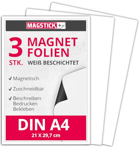 3-pack magnetfolie i DIN A4 I magnetisk, vit belagd I permanent skrivbar I för bil, lastbil I lager-skylt I dörr-skylt I mag112