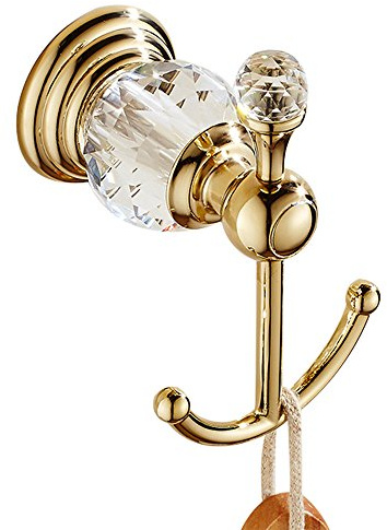 CASEWIND Handtuchhaken Gold, Kleiderhaken mit Kristall, Europäisch Stil Bad Handtuchhalter Wandmontage für Badezimmer Dusche Küche