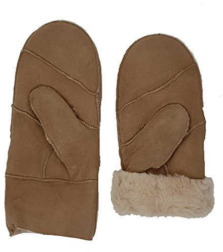 HEITMANN 100% Lammfell Handschuhe Fäustlinge Echt-Leder Damen NEU (M, Beige)