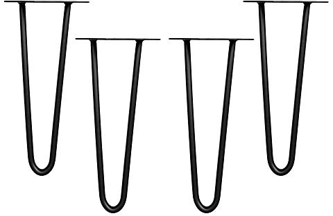 Melko Hairpin Legs Tischbeine 4-teilig 41 cm 12 mm Stahl 2 Streben Schwarz | Haarnadel Möbelbeine inkl. Bodenschoner, vorgebohrte Löcher für einfache Montage, für Couchtisch, Bank und Schreibtisch