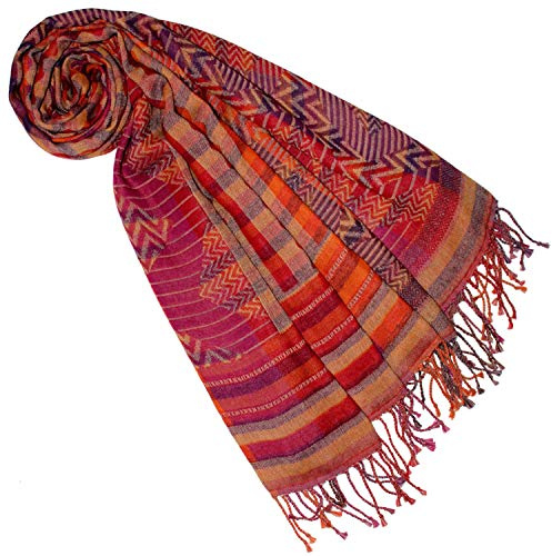 Lorenzo Cana Pashmina Schaltuch 70 x 180 cm Baumwolle Damenschal Wolle Stola mehrfarbig bunt Naturfaser Schal Naturfaser Markenschal Fransen gewebt