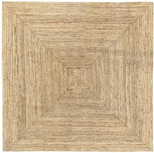 HAMID Jute Teppich, Alhambra Teppich Handgewebt 100% Naturfaser de Jute, Wohnzimmer, Schlafzimmer, Flurteppich, Farbe Natur (200x200cm)