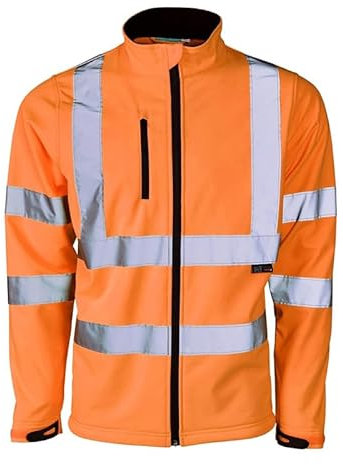 Mens Softshell Jacket Hi Vis Viz High Visibility Reflective & Plain Water Resistant Shower Proof Rain Repellent Windproof Safety Site Coat Workwear Builder Work Wear Warm Top(Orange,XL)