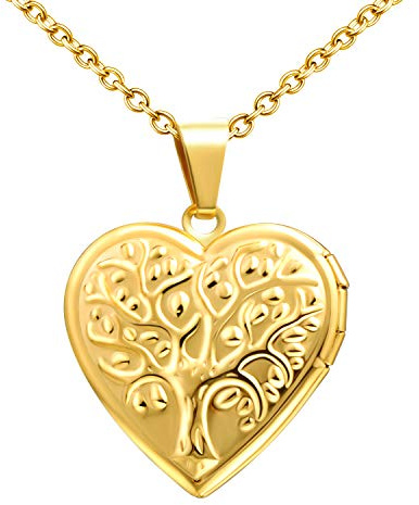 MicLee Herz Medaillon zum Öffnen Baum des Lebens Anhänger Halskette Bilder Foto Amulett Edelstahl Locket Damen Mädchen Modeschmuck Geschenk für Valentinstag Muttertag