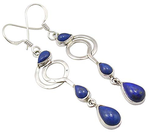SilverStarJewel Massives Sterling Silber 4X 6, 6 x 9 mm Lapislazuli Lange Hakenohrringe 6,1 cm Gedenktag Online