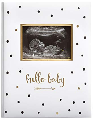 Pearhead Libro de recuerdos Hello Baby, diario de hitos, regalo para recién nacido, recuerdo reflexivo para bautizo o bautizo, lunares blancos y negros, versión en inglés del Reino Unido