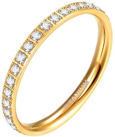 Zakk Eternity Ring 2mm Damen Ewigkeitsringe Titan Verlobungsringe Eheringe Trauringe Memoirering mit Zirkonia Silber Gold Rosegold