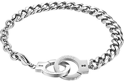 Flongo Herrenarmband Männer Kette Armband Armreif Armkette Panzerkette mit Handschellen Schwarz Silber Rose Gold Biker Motorradfahrer Herren-Accessoires
