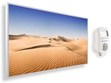 Könighaus Panorama Bildheizung 1200 Watt - Smart Thermostat - 18-29 m² | App, weißer Rahmen, Motiv: 12. Wüste, TÜV SÜD, Infrarot Wandheizung