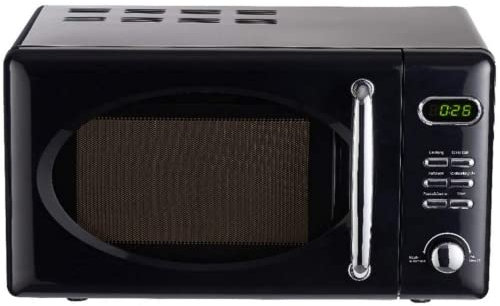 Wolkenstein Retro Stand Mikrowelle WMW720 I 700W Mikrowellenleistung I 20L Garraum I5 Leistungsstufen I 8 Garprogramme IAuftaufunktion I Metall-Gehäuse I Drehteller (24,5cm) I LED-Display (Schwarz)