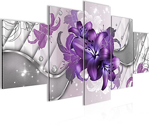 Runa Art Bild Wohnzimmer Schlafzimmer Blumen Lilien 5 Teilig Abstrakt Violett Lila Wandbilder auf Vlies Leinwand 016553c