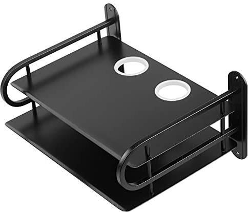 Z-Color Black Metal Double Wireless WiFi Router Storage Box/TV Set Box Shelf Wall Hanging Plug Board Bracket Cable Storage Organizer (Small)