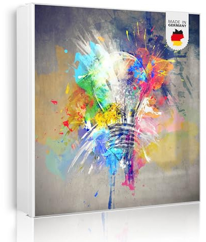 banjado Großer Schlüsselkasten Metall - Schlüsselbox 30x30cm beschreibbarer mit 32 Haken - Schlüsselkasten modern für Schlüsselaufbewahrung - Korpus Weiß Scharnier Links - Motiv Idee