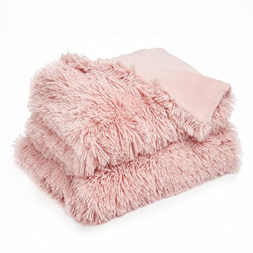 Sienna Super Fluffy Fleece Throw Shaggy Faux Fur Blanket Warm Reversible for Sofa Chair Bed - 150 x 200cm, Blush Pink