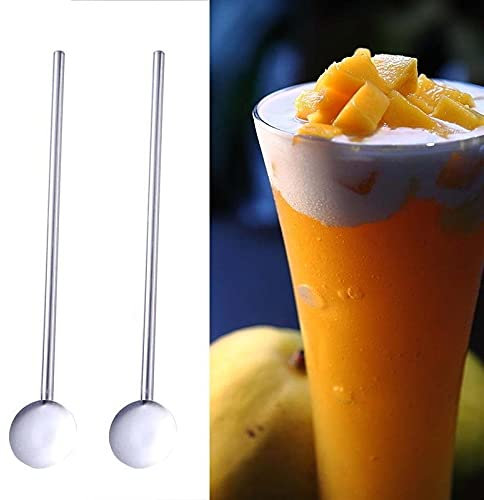 Paille Inox 10pcs / emballage acier inoxydable forme ronde en métal buvette cuillère cuillère paille réutilisable pailles cuillères cocktail set cuillères cocktail filtre sertie de filtres Paille Reut