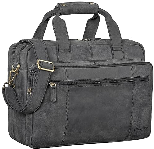 STILORD Experience XL Aktentasche Leder Herren 15,6 Zoll Laptoptasche Business Lehrertasche Große Umhängetasche Arbeitstasche Bürotasche mit Trolleyschlaufe Echtleder Farbe:Cognac - Dunkelbraun
