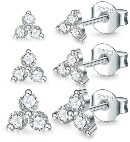 MASOP Ohrstecker Silber Gold Rosegold Set, Klein Zirkonia Silber 925 Stecker 3mm/4mm/5mm Schmuck Geschenke für Frauen Damen Mädchen