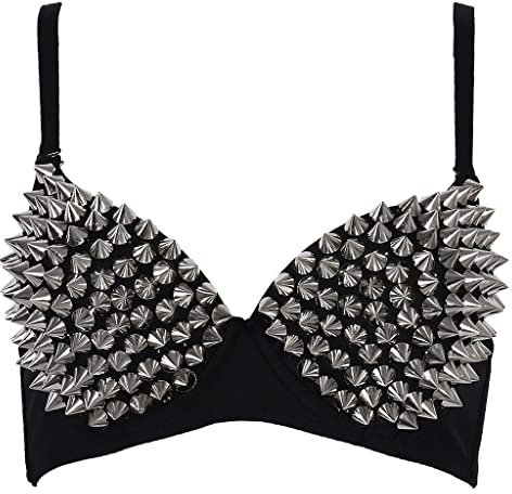 Ixkbiced Damen Sexy All-over Spike Nieten Tanz-BH Metallischer Punk-Stil Nachtclub-Kleidung