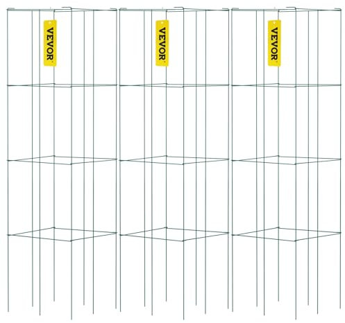 VEVOR Gabbie per Pomodori, 14,6 x 14,6 x 39,4, Gabbie Quadrate per Supporto Piante Torri per Pomodori in Acciaio Rivestito in PVC Verde Resistente per Verdure Rampicanti, Piante, Fiori, Frutta