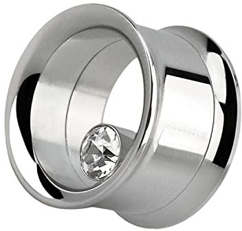 Piercingfaktor Flesh Tunnel Ohr Plug Piercing Chirurgenstahl 316L Double Flared mit runden Kristall Ohrpiercing Creole Silber 8mm Clear
