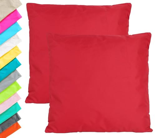 JACK 2X Outdoor Lounge Kissen 45x45cm Dekokissen Set Inkl. Füllung Wasserfest Sitzkissen Garten Stuhl Lotus Effekt, Farbe:Rot