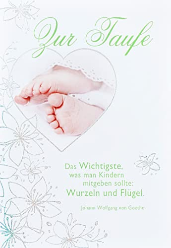 Perleberg Taufkarte mit Fuß-Motiv - Basic Classic Collection - hochwertige Karte zur Taufe für Mädchen & Jungen - Liebevolles Geschenk zur Taufe mit passendem Umschlag - 11,6 x 16,6 cm