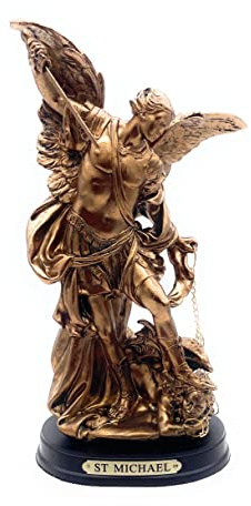 RUSTIX St. Michael San Miguel Erzengel Statue besiegt Satan Harz-Skulptur (Bronze, 21,6 cm)